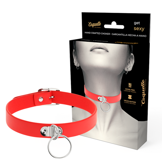 COLLANA IN PELLE VEGANA ROSSA ACCESSORIO FETISH DONNA - CHARME VIBE