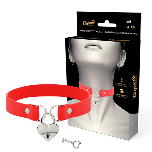 COLLANA IN PELLE VEGANA ROSSA CON ACCESSORIO CUORE CON CHIAVE - CHARME VIBE