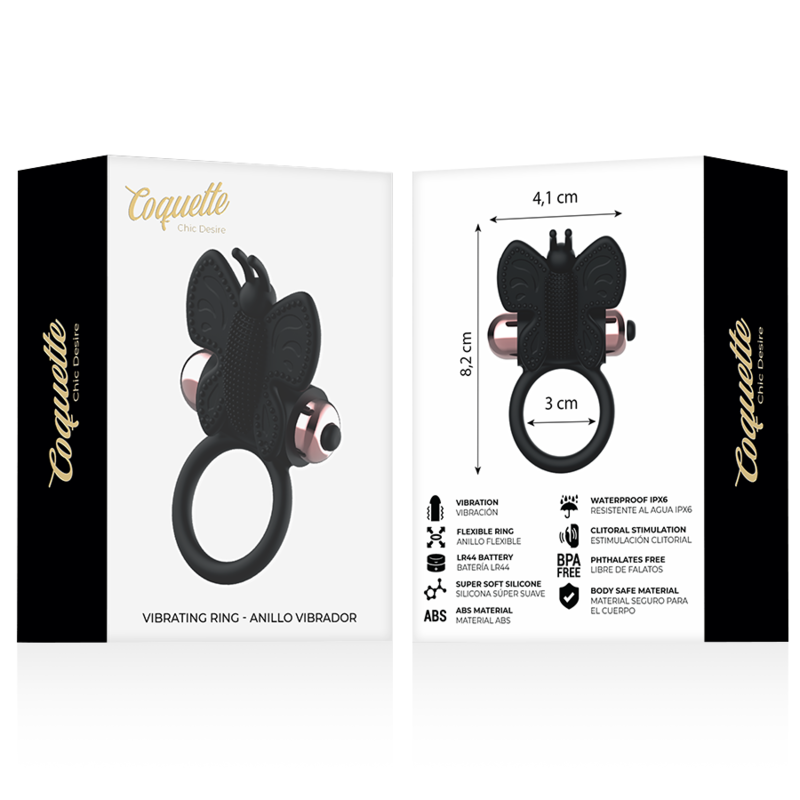 ANELLO PENE FARFALLA CON VIBRATORE NERO/ORO - CHARME VIBE
