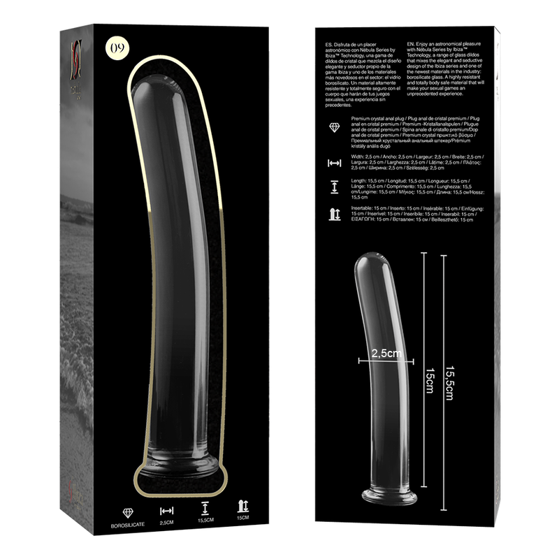 MODELLO 9 DILDO IN VETRO BOROSILICATO TRASPARENTE 15.5 CM O 2.5 CM  - CHARME VIBE