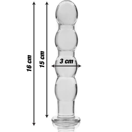 MODELLO 10 DILDO IN VETRO BOROSILICATO TRASPARENTE 16.5 CM O 3.5 CM - CHARME VIBE