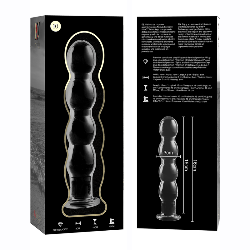 MODELLO 10 DILDO IN VETRO BOROSILICATO TRASPARENTE 16.5 CM O 3.5 CM - CHARME VIBE