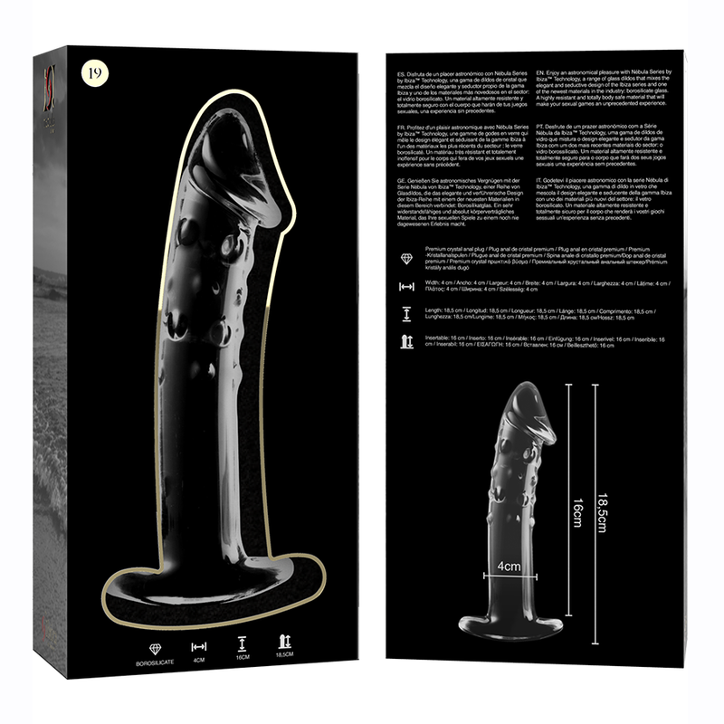 MODELLO 19 DILDO IN VETRO BOROSILICATO TRASPARENTE 18.5 CM O 4 CM - CHARME VIBE