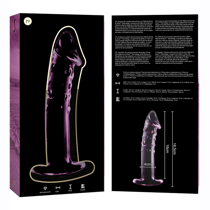 MODELLO 19 DILDO IN VETRO BOROSILICATO ROSA 18.5 CM O 4 CM - CHARME VIBE