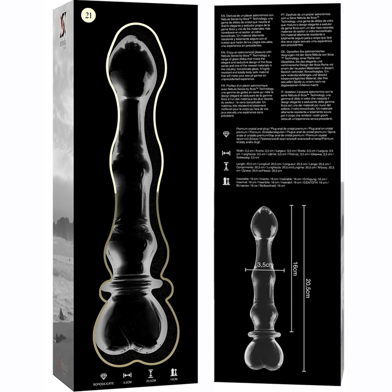 MODELLO 21 DILDO IN VETRO BOROSILICATO TRASPARENTE 20.5 CM O 3.5 CM - CHARME VIBE