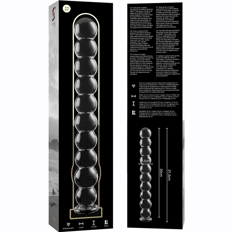 MODELLO 22 DILDO IN VETRO BOROSILICATO TRASPARENTE 21.5 CM O 2.5 CM - CHARME VIBE