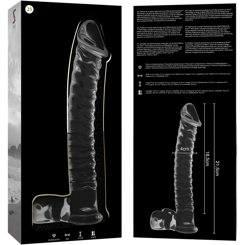 MODELLO 23 DILDO IN VETRO BOROSILICATO TRASPARENTE 21.5 CM O 4 CM - CHARME VIBE