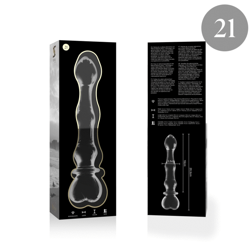 MODELLO 21 DILDO IN VETRO BOROSILICATO TRASPARENTE 20.5 CM O 3.5 CM - CHARME VIBE