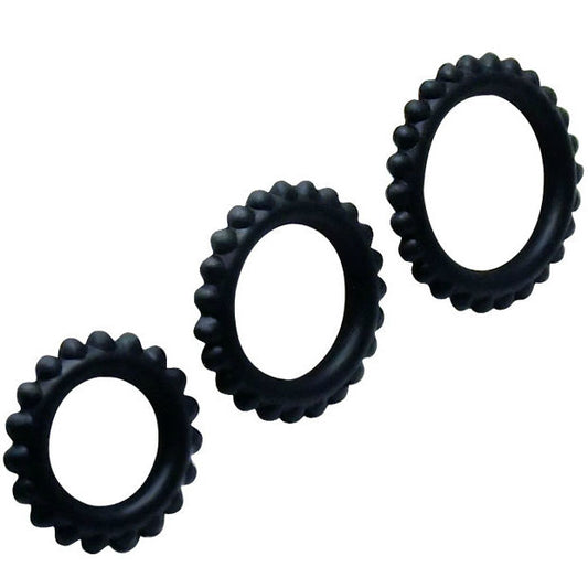 TITAN SET 3 PZ ANELLI PER IL PENE NERO 2.8 + 2.4 + 1.9 CM - CHARME VIBE