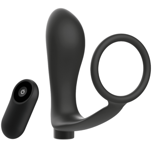 ANELLO PER PENE CON TELECOMANDO PLUG ANALE NERO RICARICABILE - CHARME VIBE